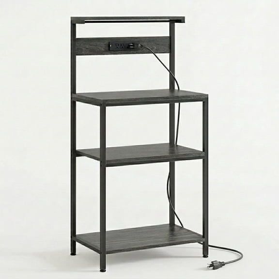 Atilioo Kitchen Bakers Rack with Power Outlet, 4 Tiers Coffee Bar Table, Oven Microwave Stand, Storage Shelf, Appliance Organizer, 23" Gray