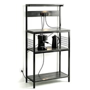 Atilioo Kitchen Bakers Rack with Power Outlet, 4 Tiers Coffee Bar Table, Oven Microwave Stand, Storage Shelf, Appliance Organizer, 23" Gray