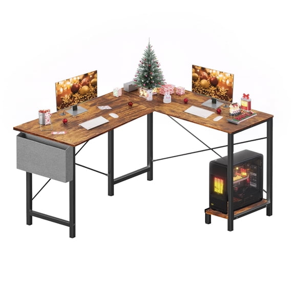 Atilioo L Shaped Desk, 50 Inch Computer Corner Desk for Home Office, PC Gaming Table & Writing Workstation with CPU Stand & Side Bag, Rustic Brown