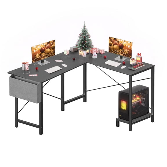 Atilioo L Shaped Gaming Desk, 50 Inch Reversible Computer Corner Desk, PC Battle Station Workstation for Home Office with Side Bag & CPU Stand, Black