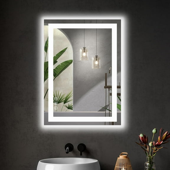 Atilioo LED Bathroom Mirror, 28"x20" Vanity Mirror with Front Light and Backlit, 3 Colors Dimmable Wall Mirrors, Shatter-Proof, Memory Function