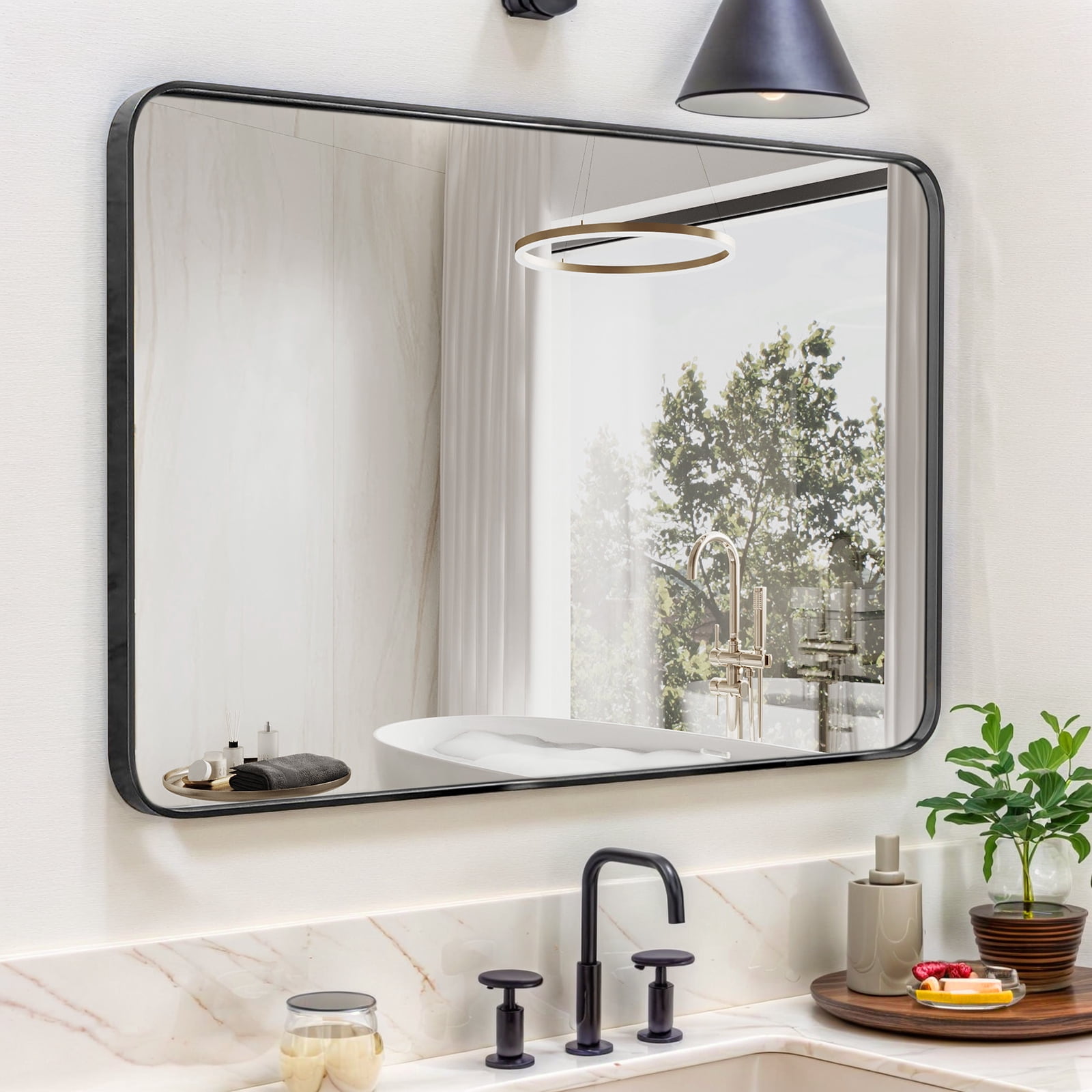 Atilioo Large Black Metal Framed Bathroom Mirror 30x40 Inch, Vanity ...