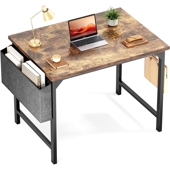 Atilioo Modern Computer Desk, Office Writing Study PC Table for Kids & Students with Storage Bag & Headphone Hooks for Home Bedroom, 31" Rustic Brown
