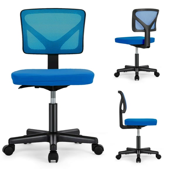 Atilioo Kids Desk Chair, Ergonomic Low-Back Mesh Computer Table Chair with Lumbar Support, Armless Swivel Rolling Chair for Home Bedroom Study, Ideal for Students and Teens, Blue