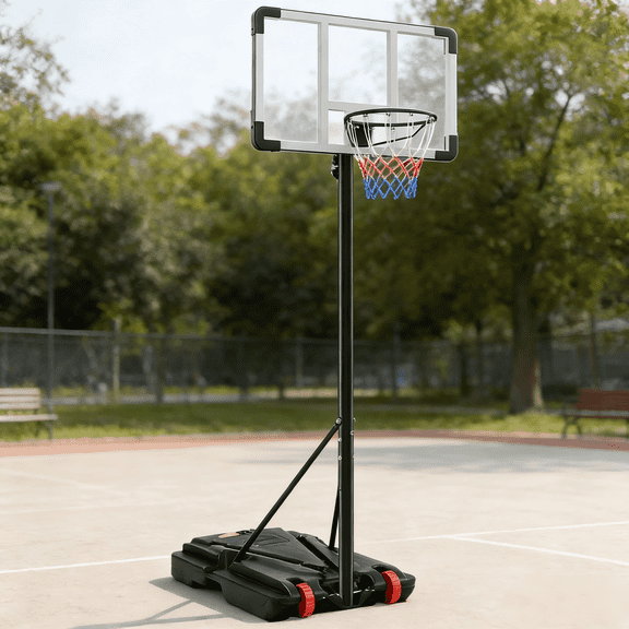 Atilioo Portable Basketball Hoop Stand with 44" Shatterproof Backboard, 5.08-8.53FT Adjustable Basketball Goal System, 2 Wheels, Fillable Base for Adults and Kids in Indoor/Outdoor, White