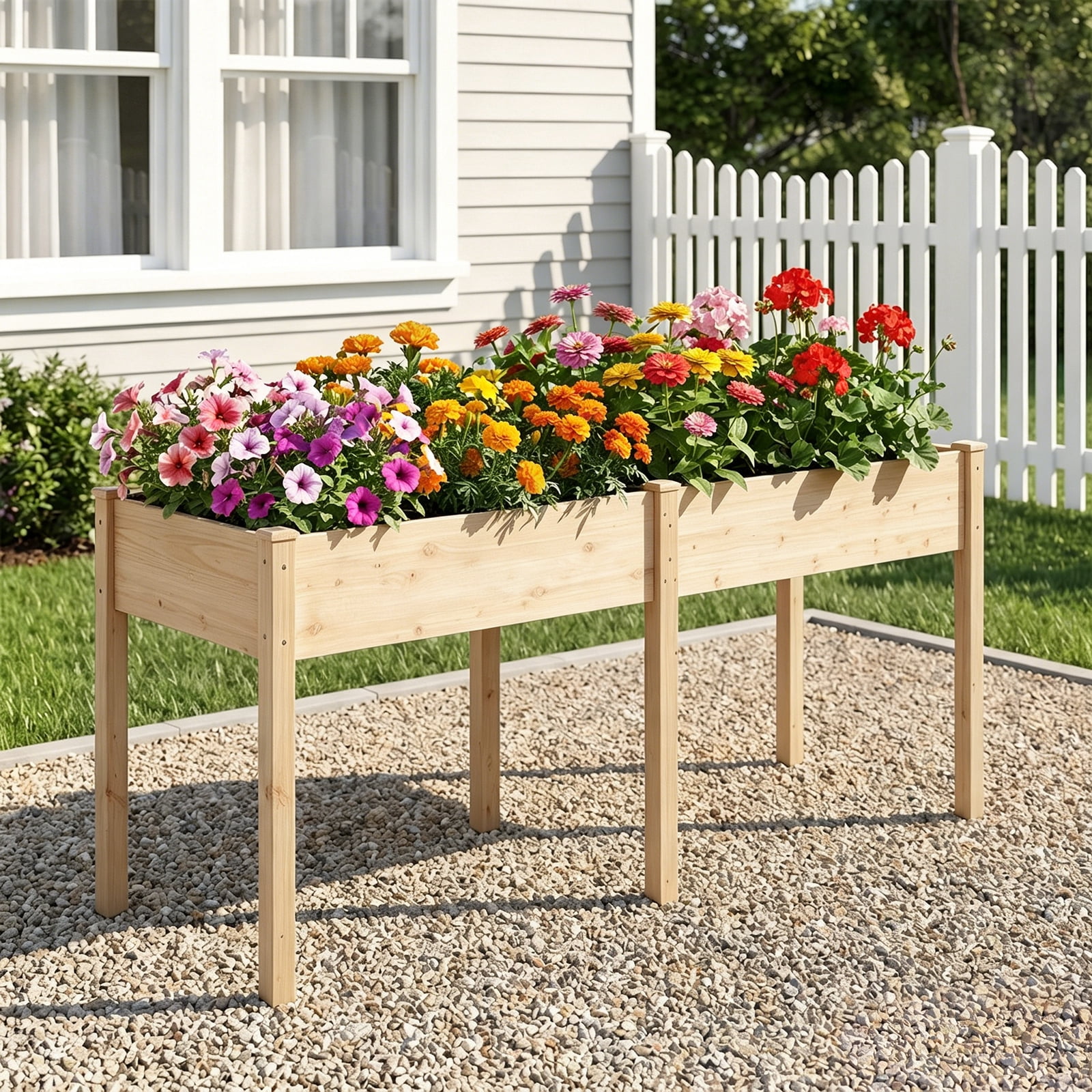 Atilioo Raised Garden Bed with Legs, 72x23x30 Inch Elevated Reinforced Wooden Large Planter Box for Backyard, Patio, Balcony w/ Liner, Natural