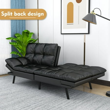 Atilioo Sofa with Armrests And Metal Legs,Convertible Futon Sofa, Black, for Living Rooms, Spare Rooms, Office, Lounges