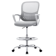 Atilioo Tall Drafting Desk Chair, Ergonomic Mid Back Mesh Swivel Office Chair with Lumbar Support, Armrest and Footrest, Counter Height Adjustable, Gray