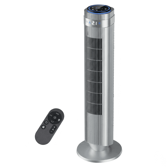 Atilioo Tower Fan with Remote, 35" Bladeless Standing Floor Fan with 5 Speeds, 64° Oscillation,12H Timer, Quiet Operation & Sleep Mode, Silver