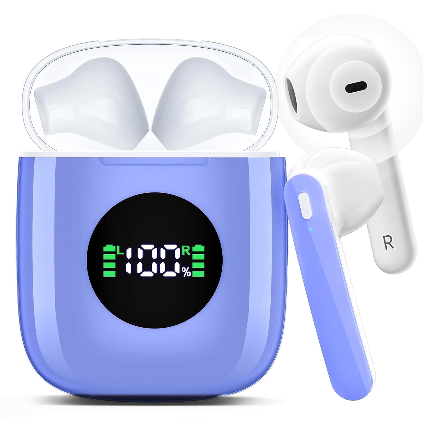 Atilioo Wireless Earbuds V5.3 Bluetooth Headphones with Deep Bass Stereo Power Display, 40H Playback with Charging Case, IP7 Waterproof in-Ear Earphones with Mic for TV Sport, Android iOS, Blue