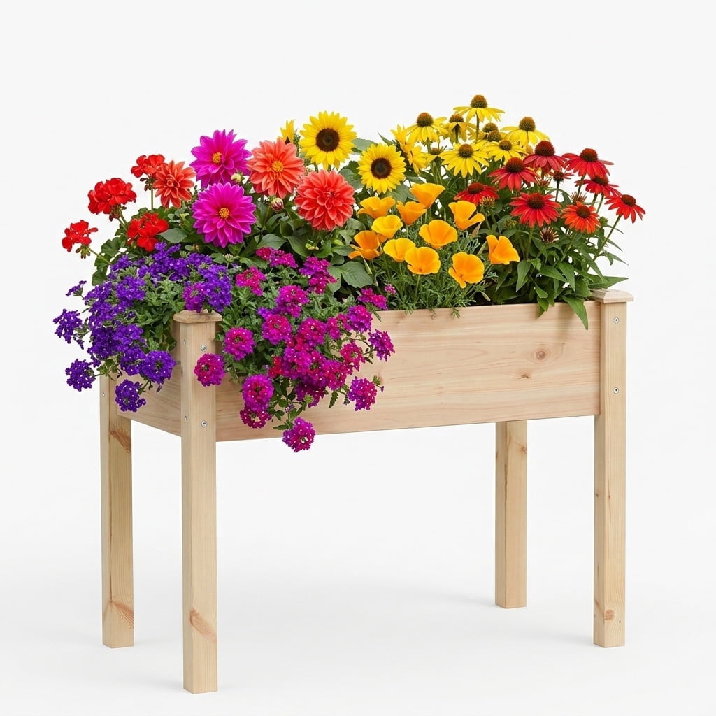 Atilioo Wooden Raised Garden Bed with Legs, 34x18x30 Inch Elevated Reinforced Planter Box for Backyard, Patio, Balcony w/ Liner, Natural