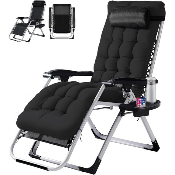 Atilioo Zero Gravity Chair, 440LBS Capacity Reclining Lounge Chair with Removable Cushion & Side Tray, Foldable Patio Chair for Outdoor, Indoor, Lawn, Camping, Black