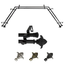 Atilla 13/16" Double Bay Window curtain rod Adjustable 20"-36", 38"-72" - Black,(ABay-40-2D)