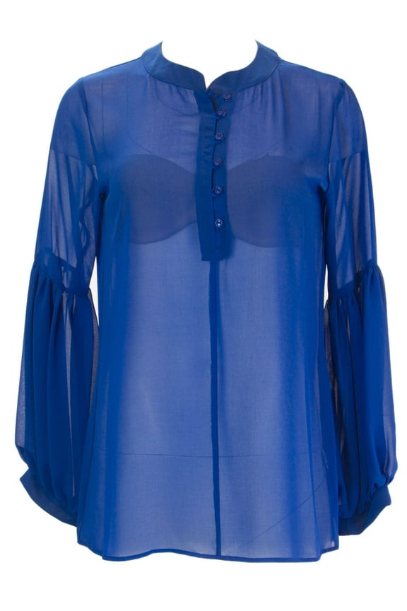 Women's Button Front Sheer Blouse T3047AD19 Sz Medium Blue