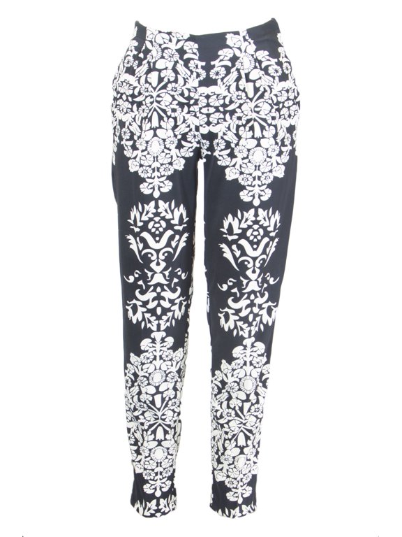 Women's White Floral Print Pegged PantsT1007AD20 Sz Small Black