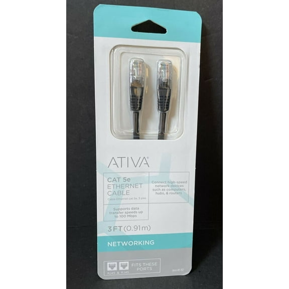 Ativa 3'Cat 5e Ethernet Cable, Black