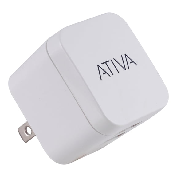Ativa Dual-Port USB Wall Charger, White, 45861