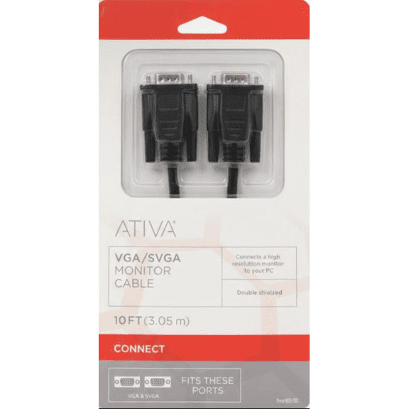 Ativa VGA/SVGA Monitor Cable, 10-Foot High-Resolution Display Cable
