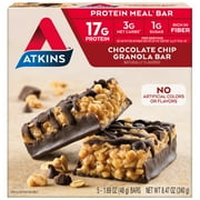 Atkins Protein-Rich Meal Bar, Chocolate Chip Granola, Keto Friendly, 5 Ct