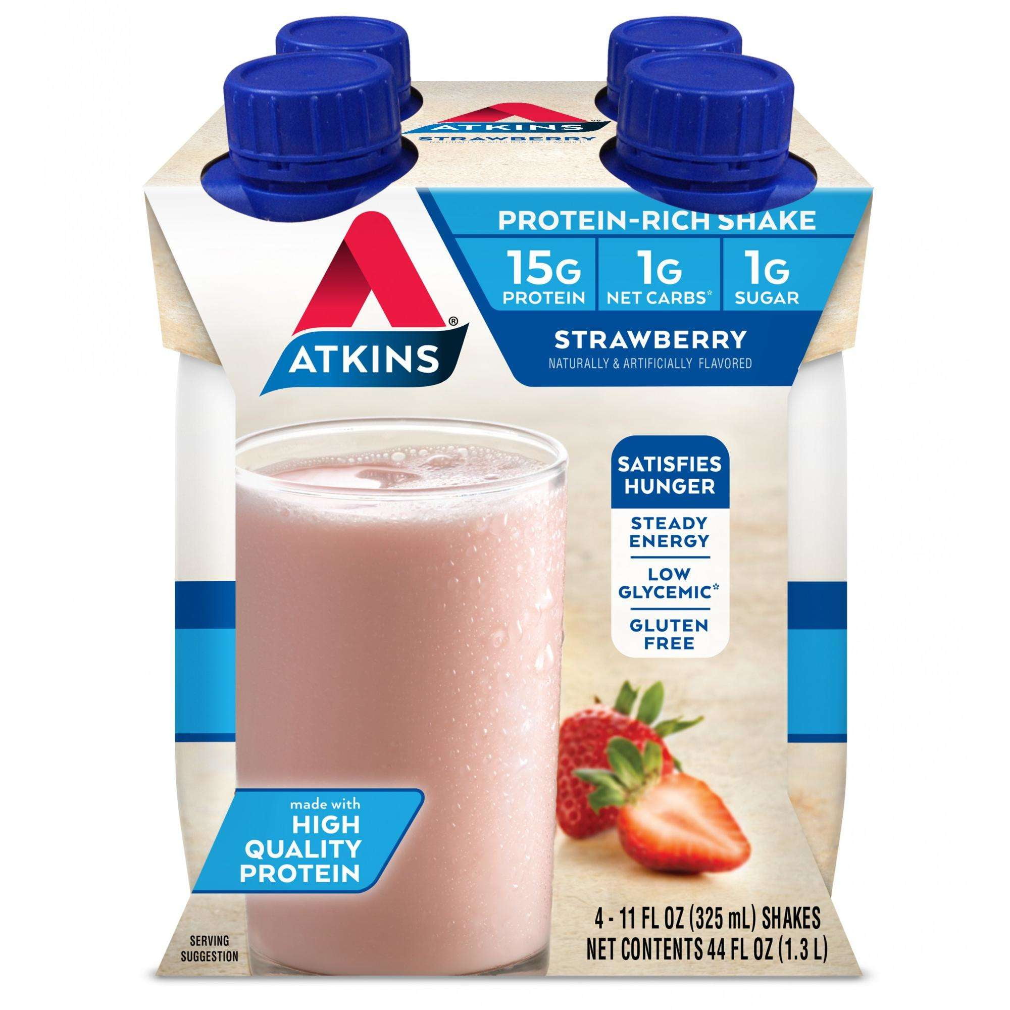 Atkins Protein Shake, Strawberry, Keto Friendly, Gluten Free, 4 Ct (Ready to Drink)