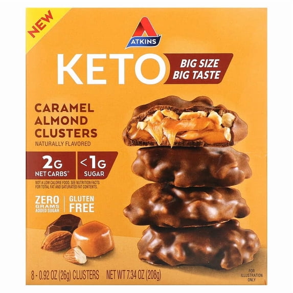 Atkins, Caramel Almond Clusters, 8 Clusters, 0.92 oz (26 g) Each Pack of 4