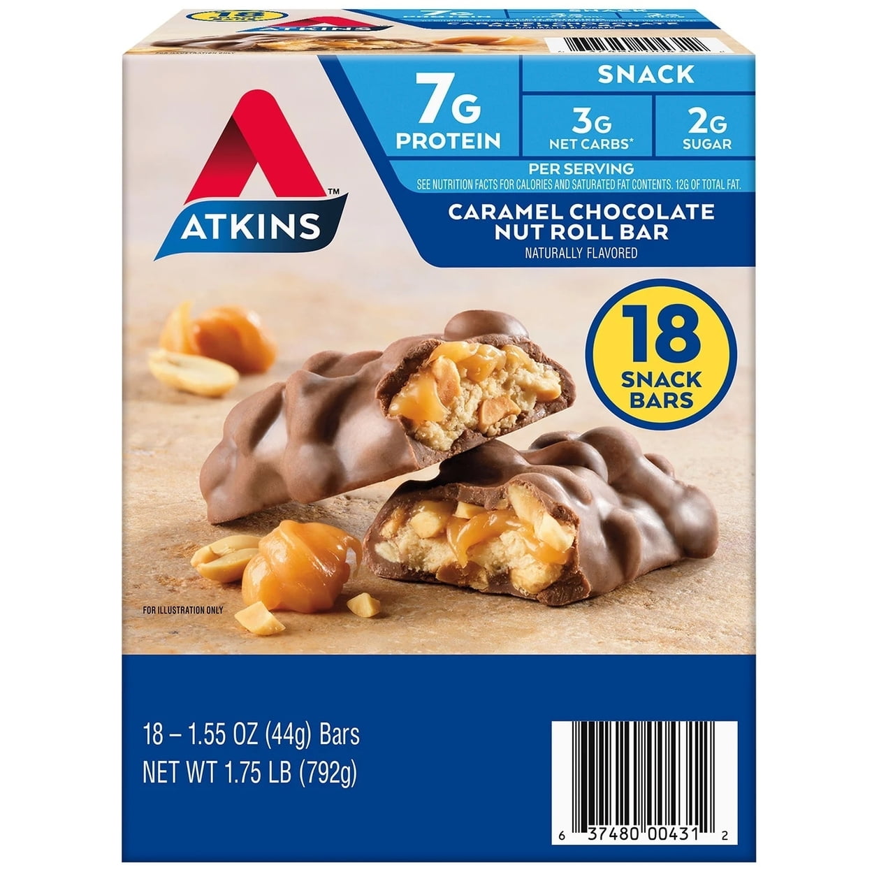 Atkins Caramel Chocolate Nut Roll Snack Bar 1.55 Ounce (Pack of 18)