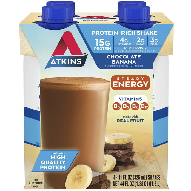 Atkins Chocolate Banana Protein Shake, High Protein, Low Glycemic, Low