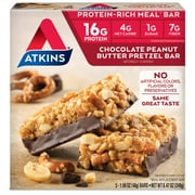 Atkins Chocolate Peanut Butter Pretzel Bar, 1.69oz, 5-pack (Meal Bar)