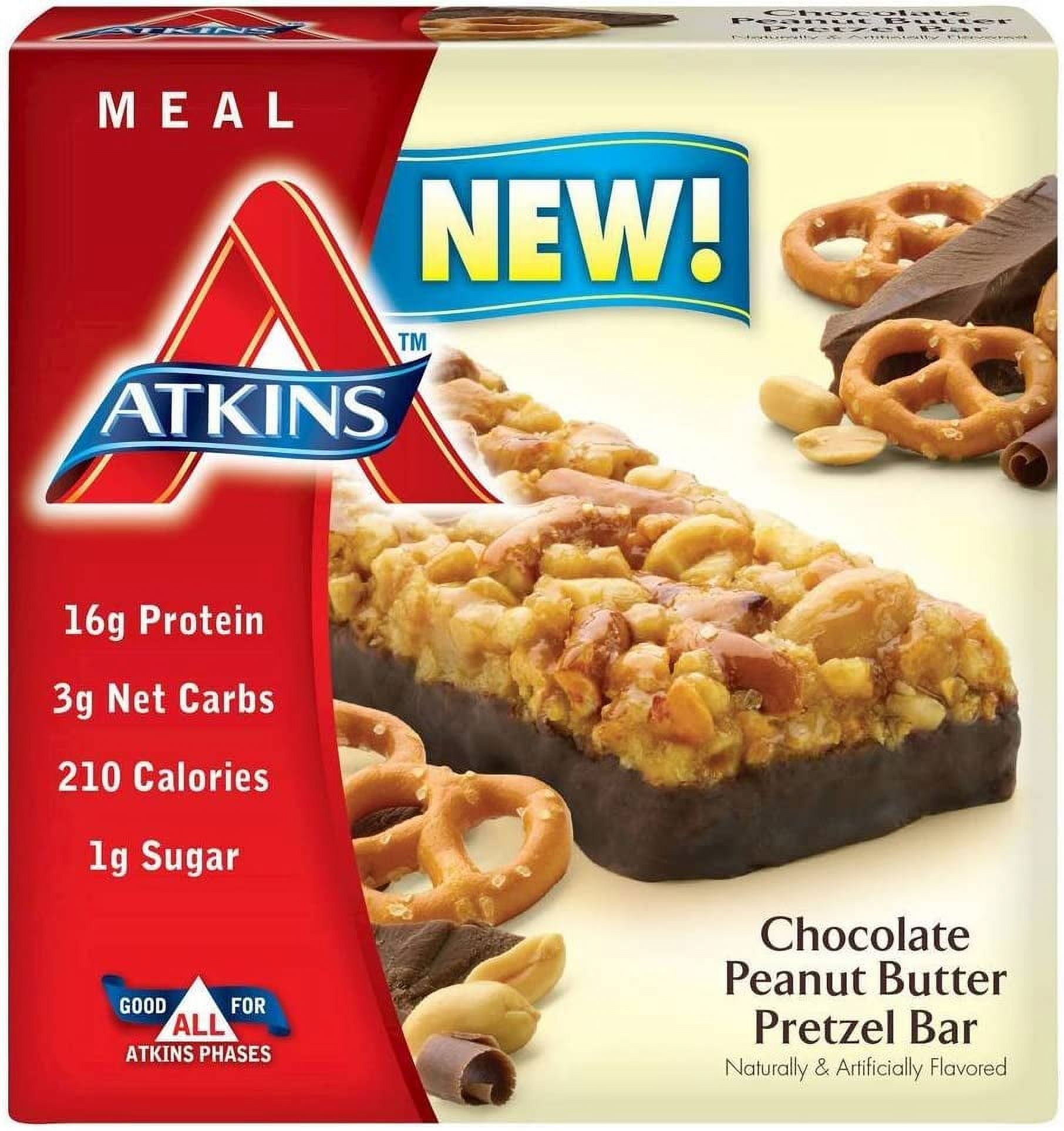 Atkins Chocolate Peanut Butter Pretzel Protein Meal Bar, High Fiber, 16g Protein, 1g Sugar, 4g