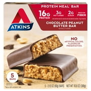 Atkins Chocolate Peanut Butter Protein Meal Bar, High Fiber, Meal Replacement, Keto Friendly, 5 Pk