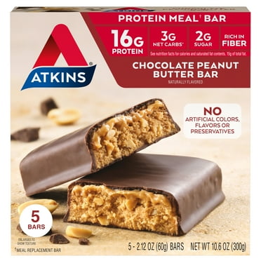 Atkins Chocolate Peanut Butter Protein Meal Bar, High Fiber, Meal Replacement, Keto Friendly, 5 Pk