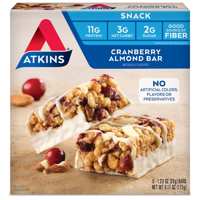 Atkins Cranberry Almond Snack Bar, Protein Snack, Good Source of Fiber