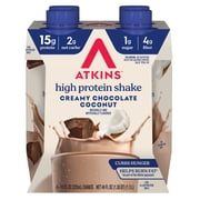 Atkins Creamy Chocolate Coconut Protein Shake, High Protein, Low Carb, 4 Count