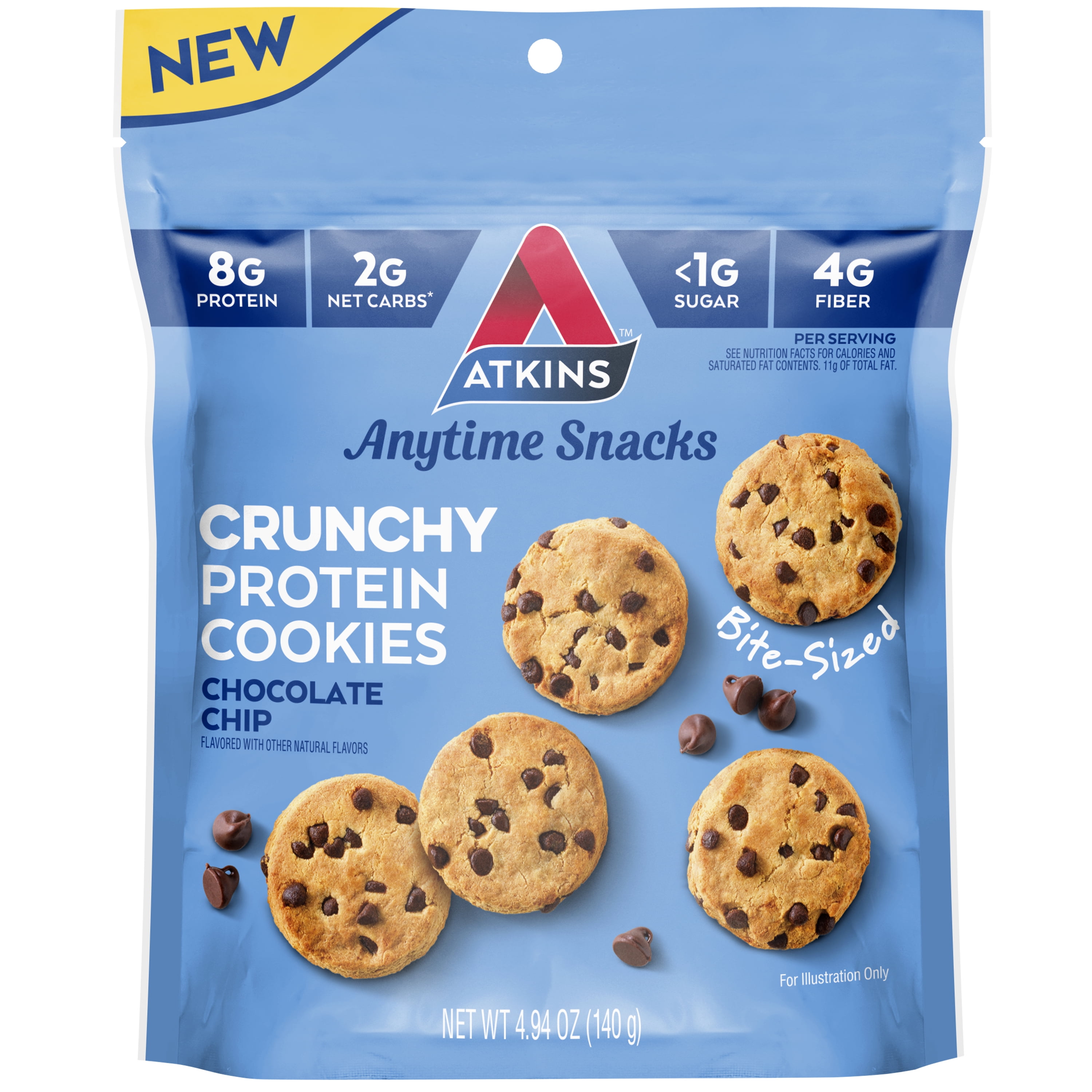 Atkins Crunchy Bite Sized Protein Cookies Chocolate Chip 4 94 oz