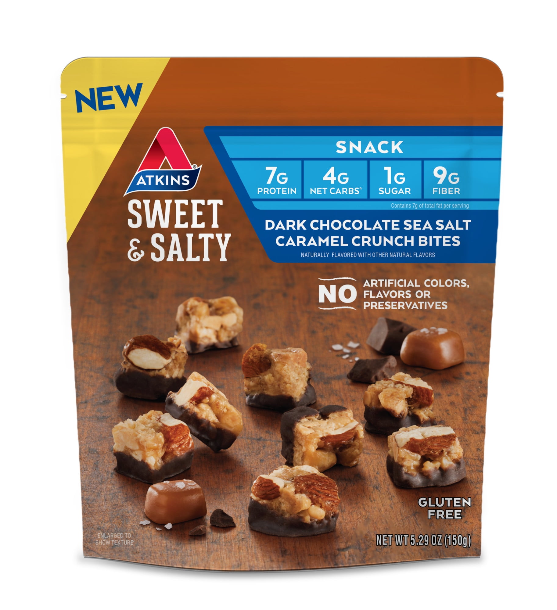 Atkins Dark Chocolate Sea Salt Caramel Crunch Bites, Keto Friendly, 5 Servings