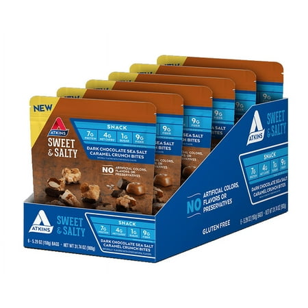 Atkins Dark Chocolate Sea Salt Caramel Crunch Bites, Keto Friendly, 6 Resealable Bags