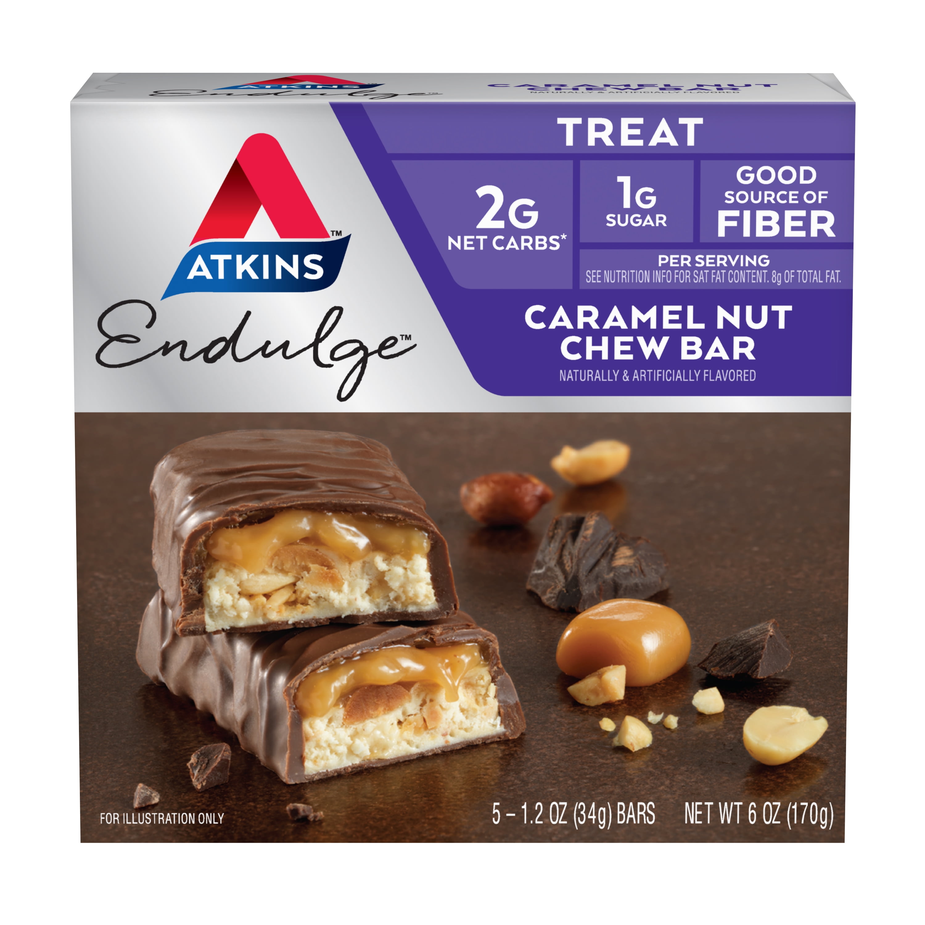 Atkins Endulge Caramel Nut Chew Bar, 1.2oz, 5-Pk (Treat)