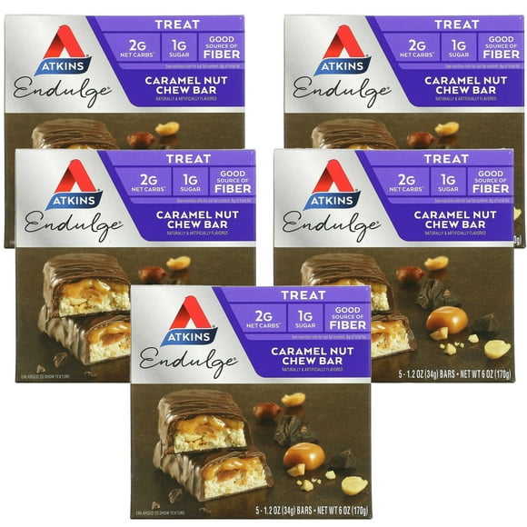 Atkins Endulge Caramel Nut Chew Bar, 1.2oz, 5-Pk (Treat)