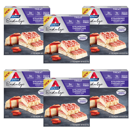 Atkins Endulge Caramel Nut Chew Bar, Dessert Favorite, Low Sugar, Good Source of Fiber, 6/5 Packs