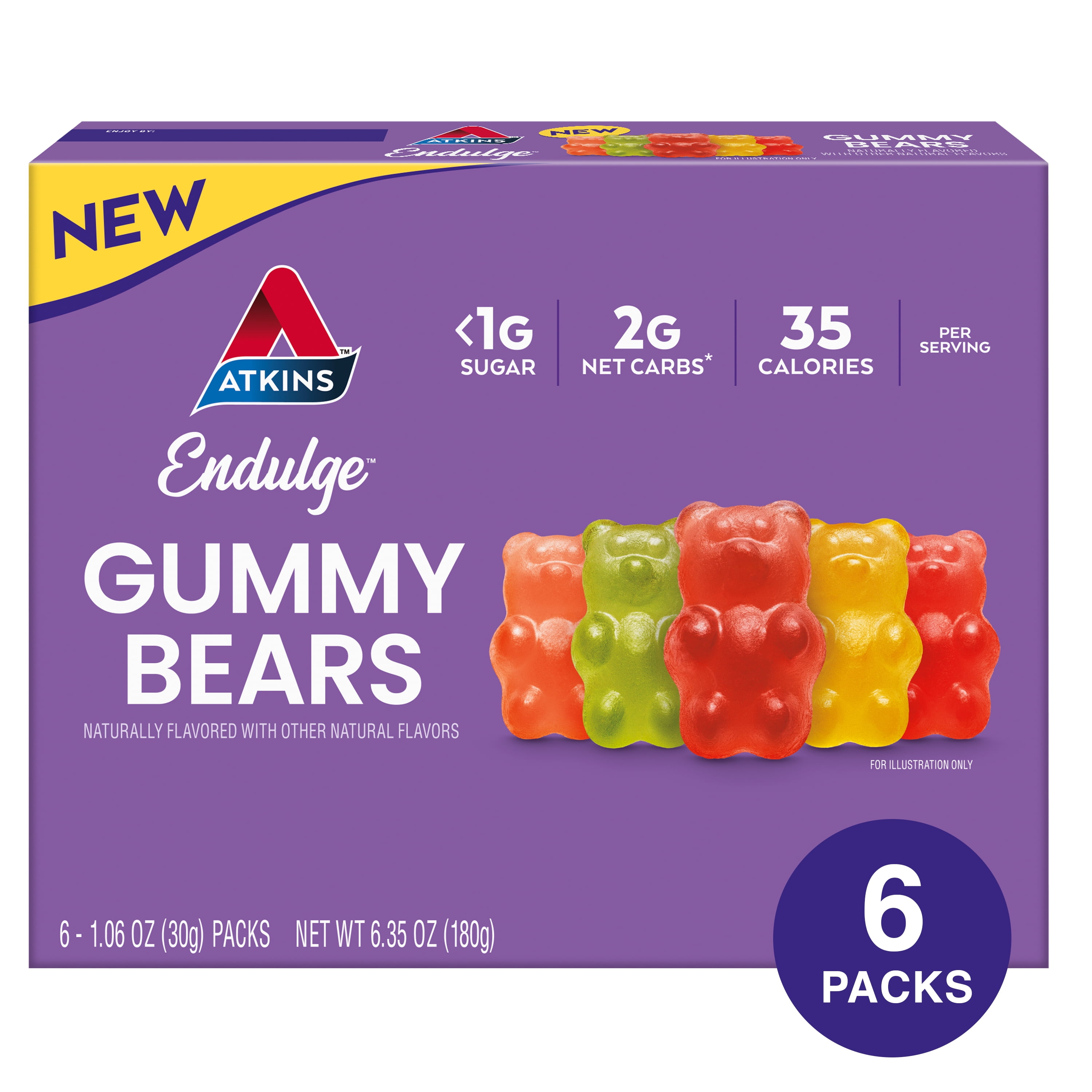 Atkins Endulge Gummy Bears, Low Sugar, Keto Candy, 6 Count