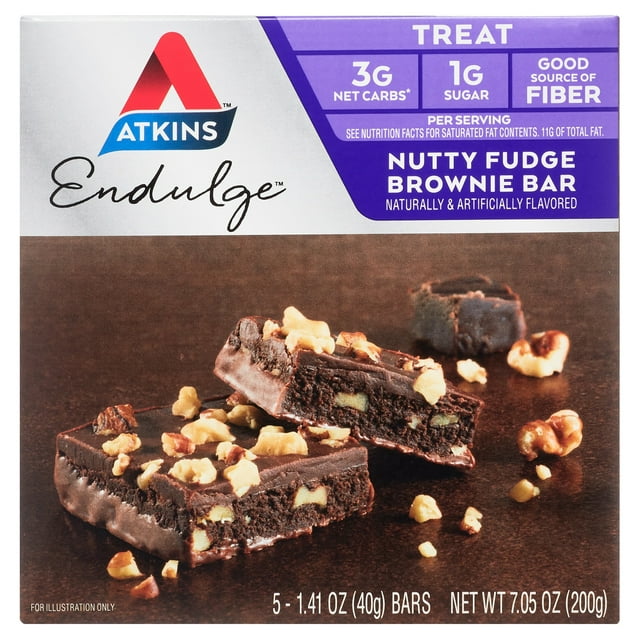Atkins Endulge Nutty Fudge Brownie, Dessert Favorite, Good Source of Fiber, Low Sugar, 5 Ct