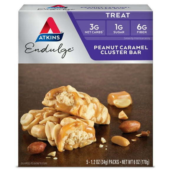 Atkins Endulge Peanut Caramel Cluster Dessert Bar, High Fiber, Low Carb, Low Sugar, 5 Ct