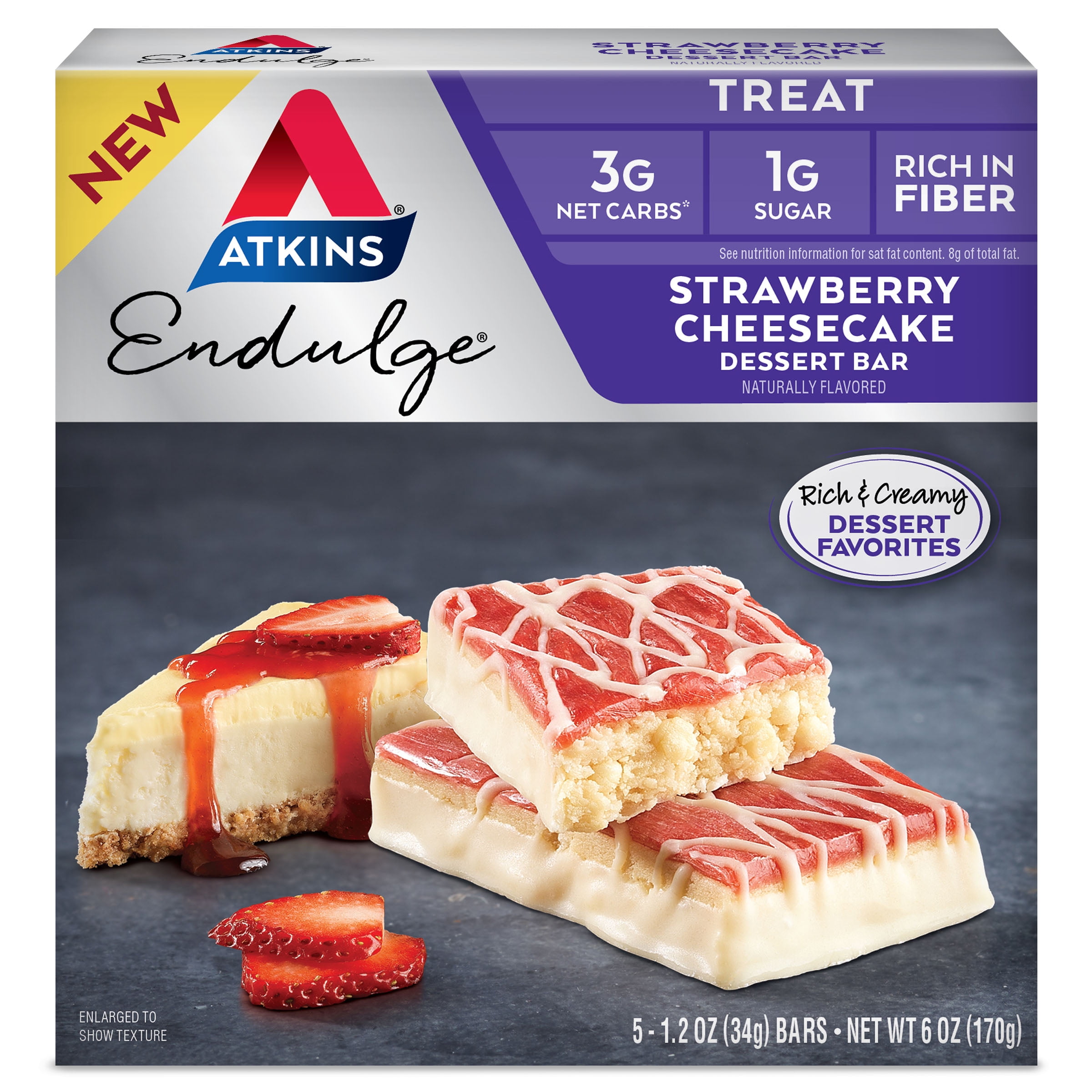 Atkins Endulge Strawberry Cheesecake Dessert Bar, High in Fiber, Low