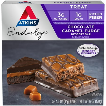 Atkins Endulge Treat, Chocolate Caramel Fudge Dessert Bar, Keto Friendly, 5 Count