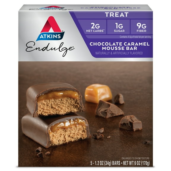 Atkins Endulge Treats, Chocolate Caramel Mousse Bar, Keto Friendly, 5 Count
