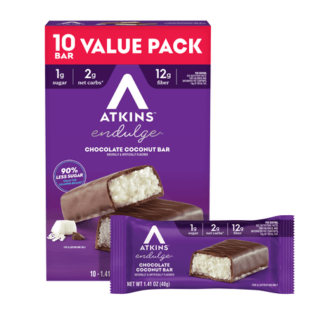 Atkins Endulge Treats, Chocolate Coconut Bar, Keto Friendly, 10 Count (Value Pack)