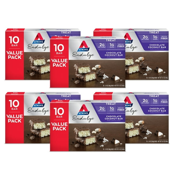 Atkins Endulge Treat, Chocolate Coconut Bar, Keto Friendly, 60 Count | 2 Packs - 120 counts total