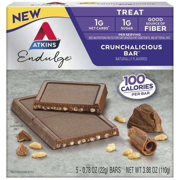 Atkins Endulge Treat, Crunchalicious Bar, Good Source of Fiber, Keto Friendly, 5 Count