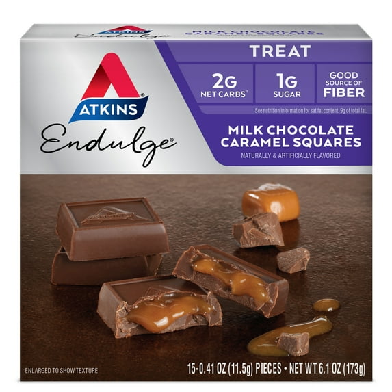Atkins Endulge Treats, Caramel Chocolate Squares, Low Carb and Low Sugar Snacks, Keto Snacks, Milk Chocolate Treats, 15 Count (5ct)