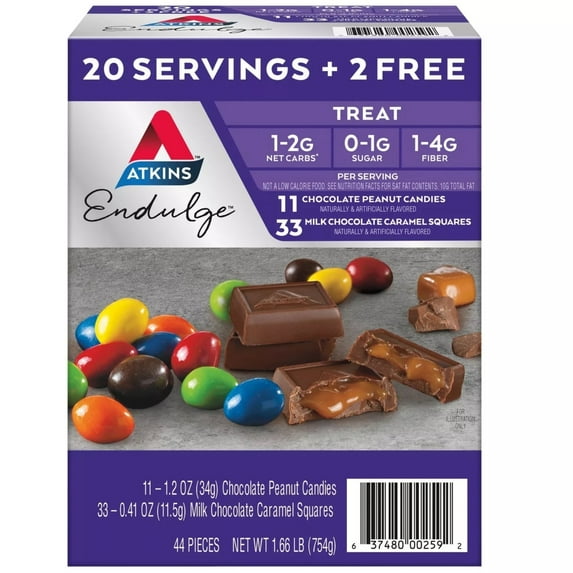 Atkins Endulge Variety Pack, Peanut Candies & Chocolate Caramel Squares (44 Ct)